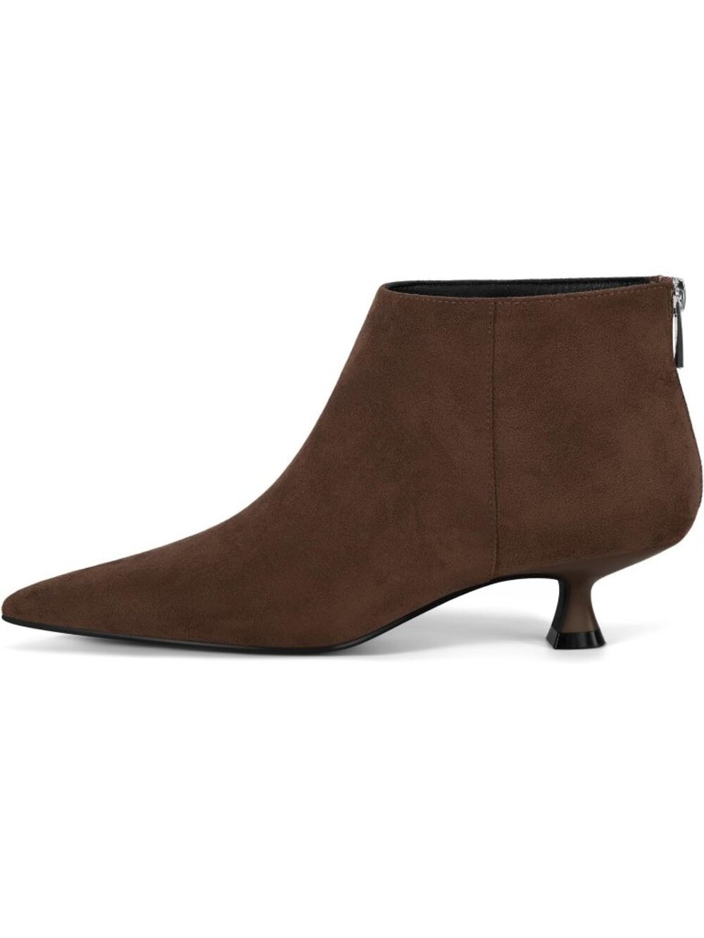 Women's Coffee Faux Suede Pointed Toe Back Zipper Kitten Low Heel Ankle Booties